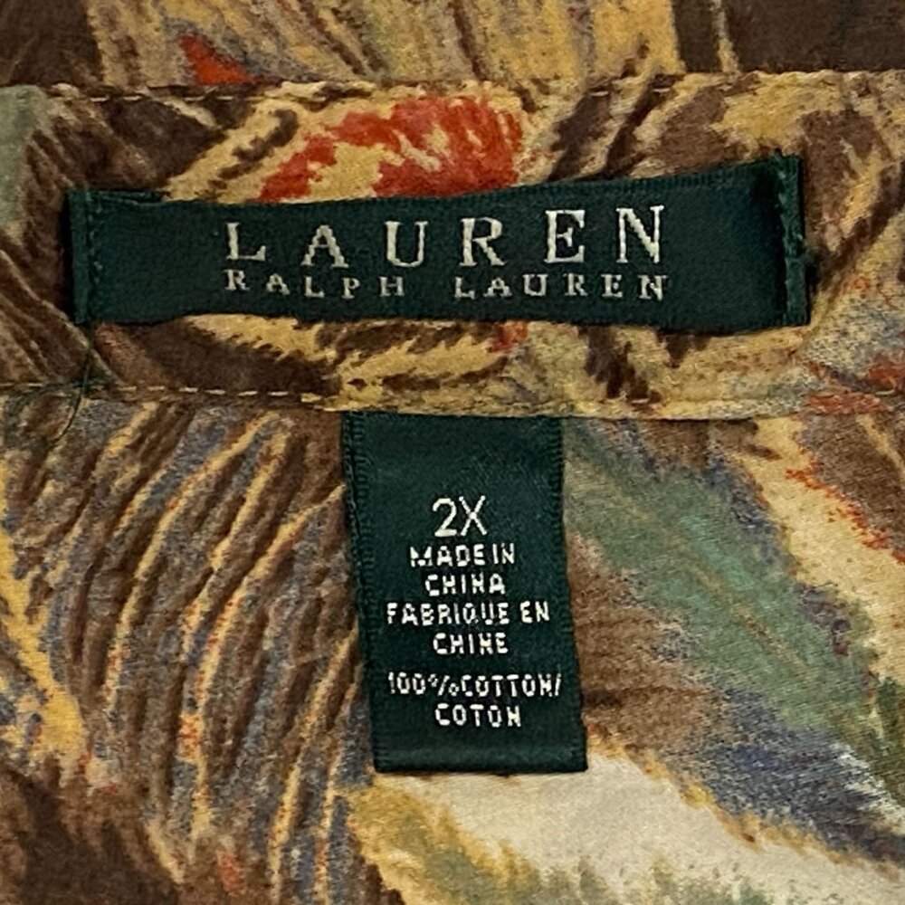 Lauren Ralph Lauren Peacock Feather Print Button Up Shirt Womens 2X Long Sleeve - Picture 5 of 5